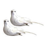 2 petits oiseaux blancs en plumes et résine