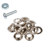illets nickelés 14 mm et rondelles + jeu de pose